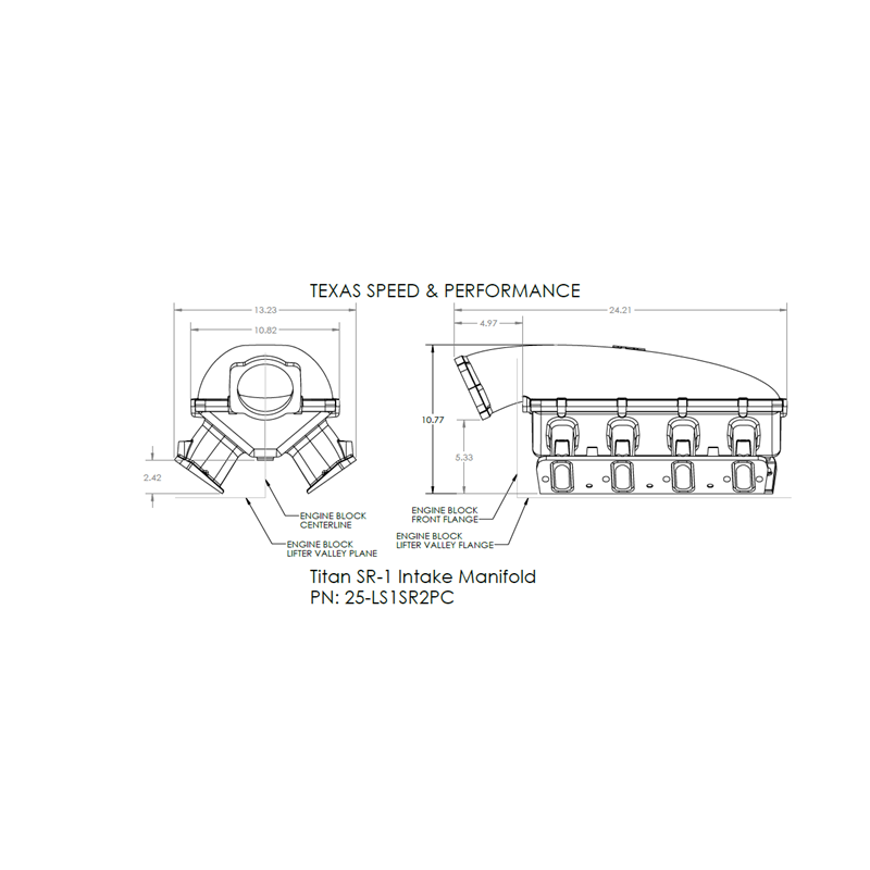 Texas Speed GM LS3 Titan SR-3 Short Runner Intake Manifold & Fuel Rails 102mm Natural