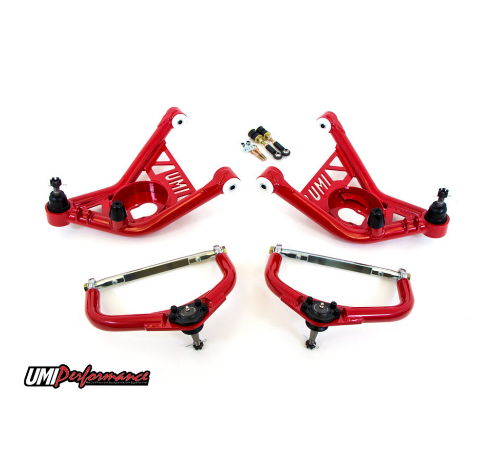 UMI Performance 70-81 Camaro Firebird Upper and Lower A-Arm Kit Delrin Bushings Adjustable Tall Ball Joints